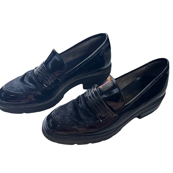 Italian Chunky Black Patent Leather Loafers with Calf Hair Upper Size 41 - Picture 6 of 8